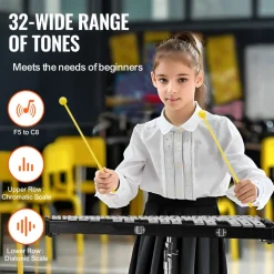 VEVOR 32 Note Glockenspiel Xylophone Bell Kit, Percussion Instrument with Mallets, Drum Sticks and Carrying Bag, Professional Glockenspiel Xylophone Percussion Instrument Set for Adults & Students