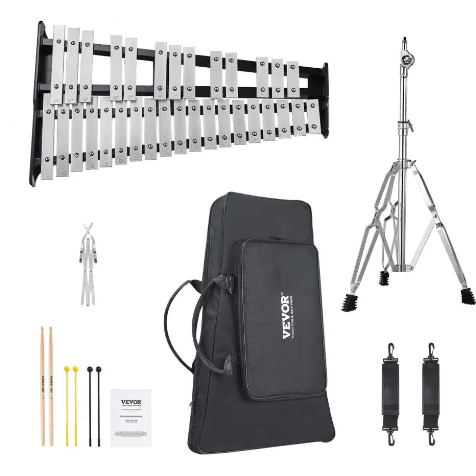 VEVOR 32 Note Glockenspiel Xylophone Bell Kit, Percussion Instrument with Mallets, Drum Sticks and Carrying Bag, Professional Glockenspiel Xylophone Percussion Instrument Set for Adults & Students