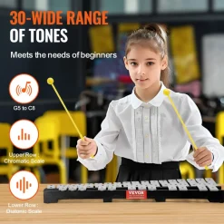 VEVOR 30 Note Glockenspiel Xylophone Bell Kit, Percussion Instrument with Mallets, Drum Sticks and Carrying Bag, Professional Glockenspiel Xylophone Percussion Instrument Set for Students & Adults