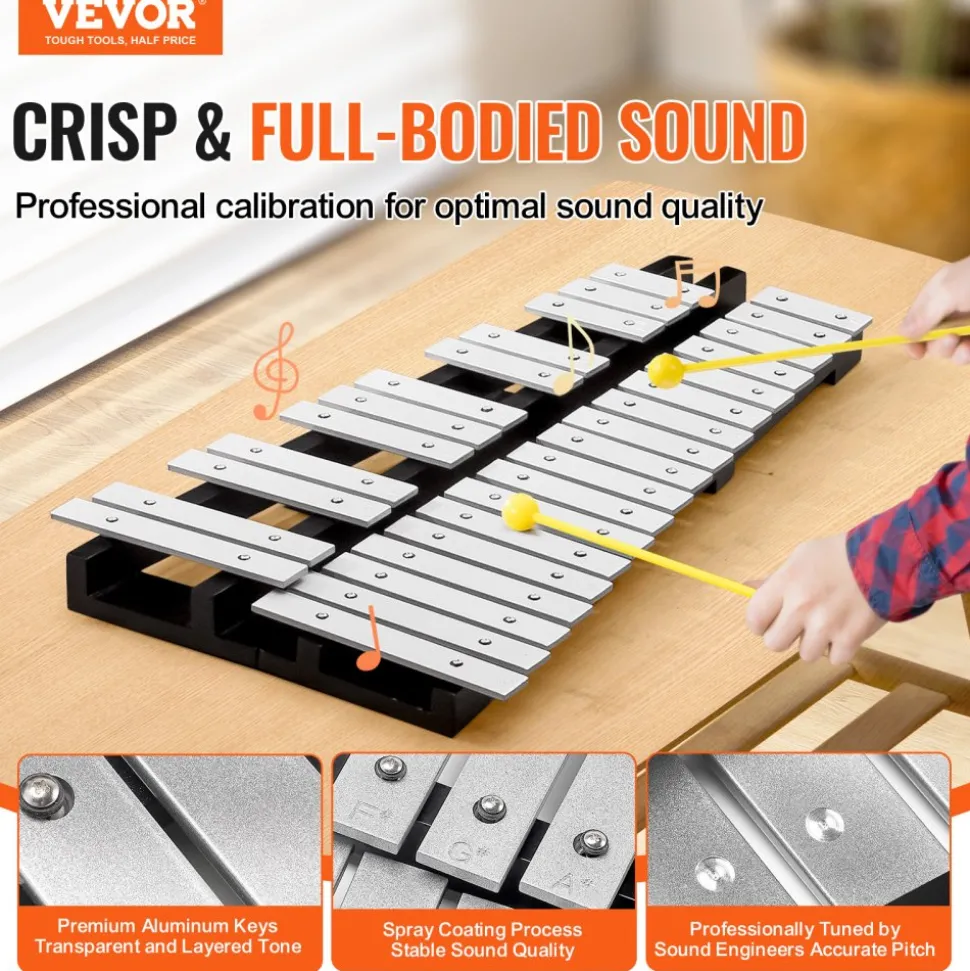 VEVOR 30 Note Glockenspiel Xylophone Bell Kit, Percussion Instrument with Mallets, Drum Sticks and Carrying Bag, Professional Glockenspiel Xylophone Percussion Instrument Set for Students & Adults