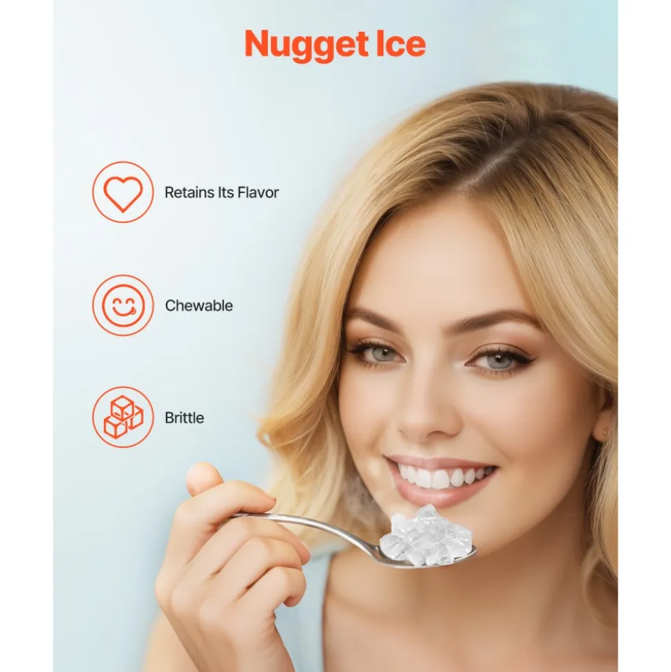 VEVOR Nugget Ice Maker, 37lbs/24H Pebble Ice Maker with Self Cleaning, Chewable Ice Maker with Ice Scoop and Basket, Stainless Steel Ice Machine with Convenient Ice Transfer for Home Kitchen Office