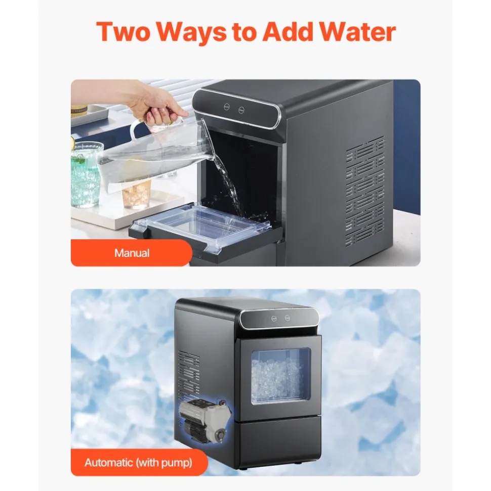 VEVOR Nugget Ice Maker, 37lbs/24H Pebble Ice Maker with Self Cleaning, Chewable Ice Maker with Ice Scoop and Basket, Stainless Steel Ice Machine with Convenient Ice Transfer for Home Kitchen Office