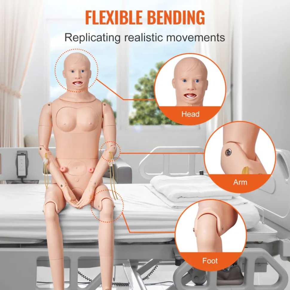 VEVOR Nursing Training Manikin, Male/Female Life Size Demonstration Human Manikin for Nursing Training, Multifunctional Education Teaching Model, PVC Anatomical Mannequin Body Care Simulator Model