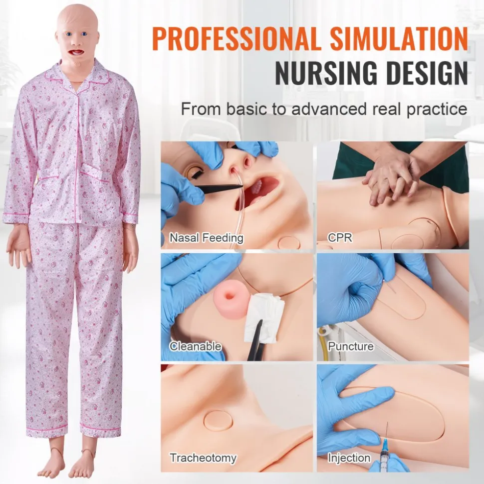 VEVOR Nursing Training Manikin, Male/Female Life Size Demonstration Human Manikin for Nursing Training, Multifunctional Education Teaching Model, PVC Anatomical Mannequin Body Care Simulator Model