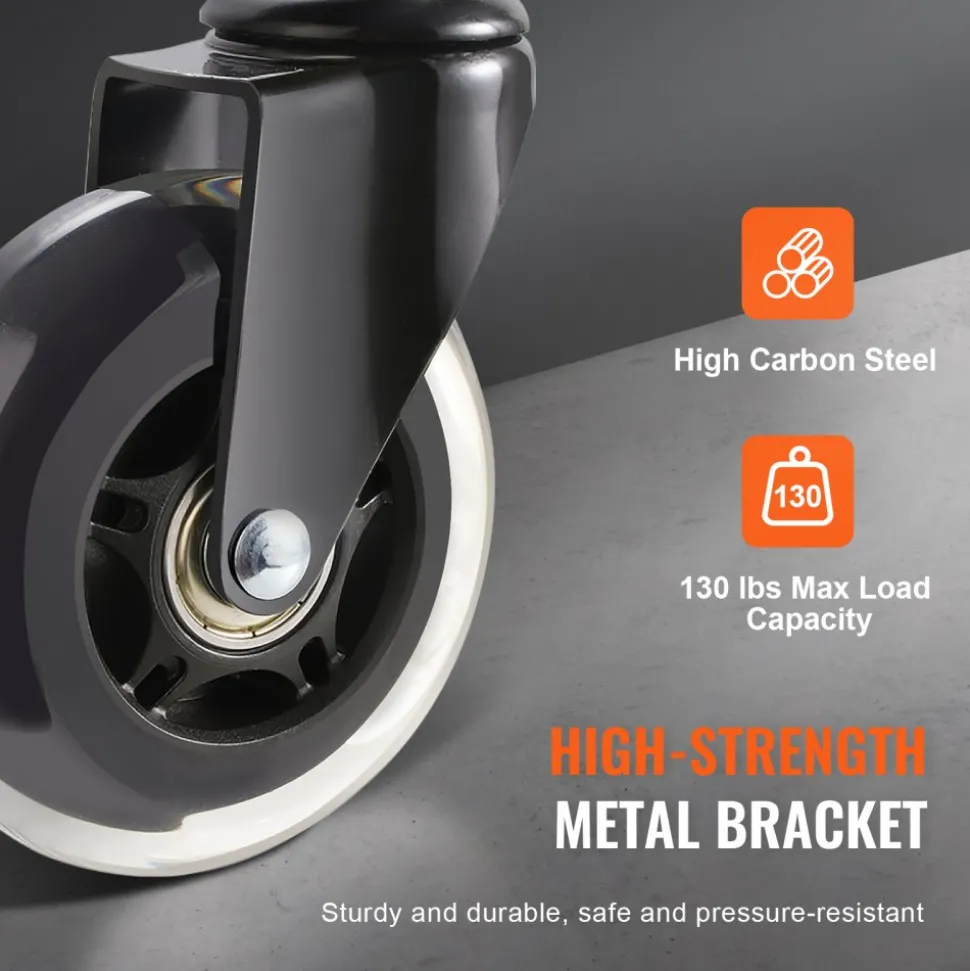 VEVOR Office Chair Wheels, Set of 5, 3 inch Caster Wheels Replacement for Hardwood Floors and Carpet, Heavy Duty Computer Gaming Desk Casters with 130 lbs Load Capacity, Universal Fit for Most Chairs