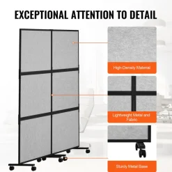 VEVOR Office Divider, 2 Panel Office Partition, Freestanding Office Divider Wall Partition & Privacy Divider Reduce Noise and Room Separation, Light Grey