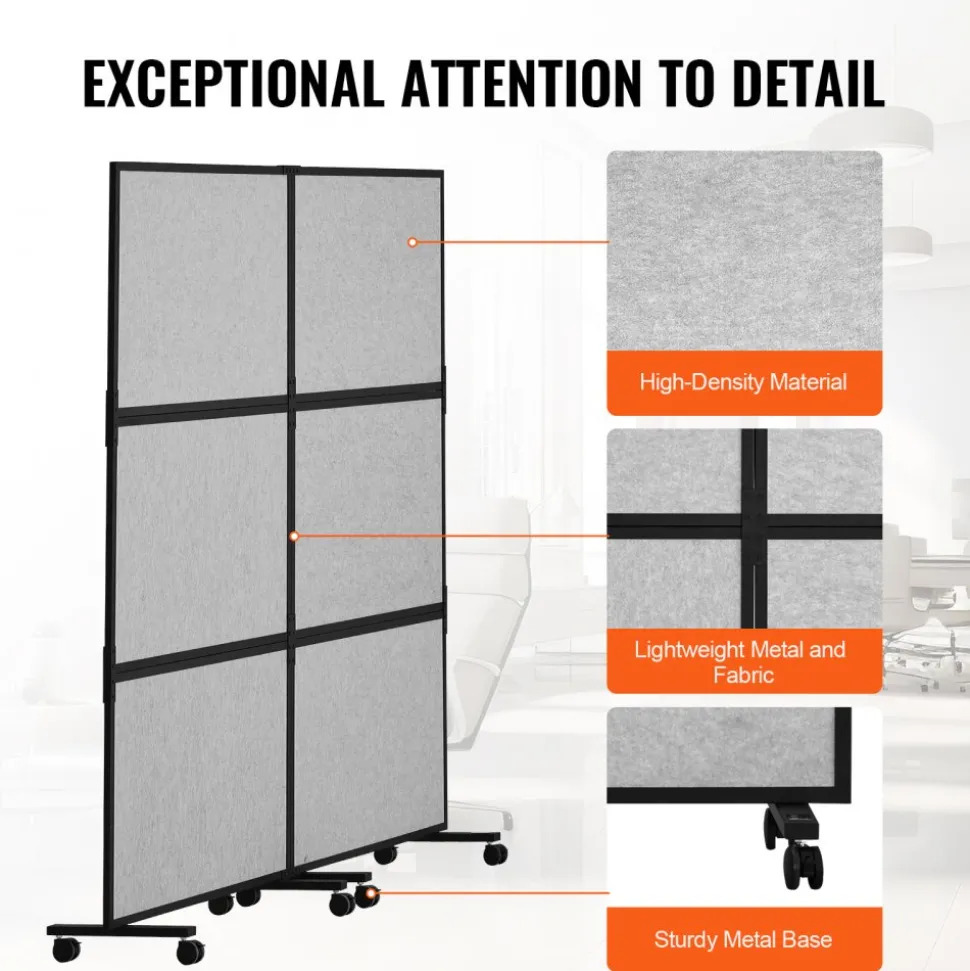 VEVOR Office Divider, 2 Panel Office Partition, Freestanding Office Divider Wall Partition & Privacy Divider Reduce Noise and Room Separation, Light Grey