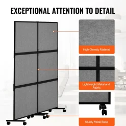 VEVOR Office Divider, 2 Panel Office Partition, Freestanding Office Divider Wall Partition & Privacy Divider Reduce Noise and Room Separation, Dark Grey