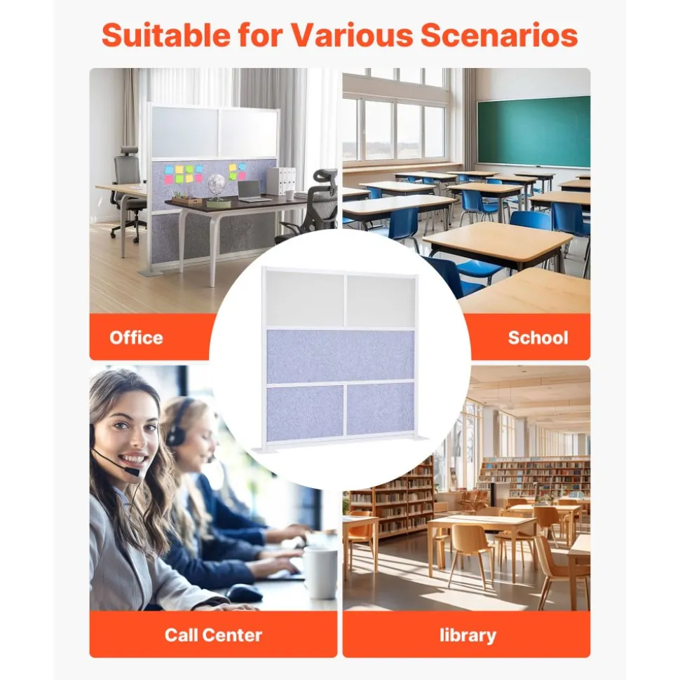 VEVOR Office Divider Privacy Partition, 1-Pack, 70" x 70" Modular Wall Room Divider, PET Workstation Cubicle Partition with Frosted Windows, Freestanding Privacy Panel Wall for Office Library