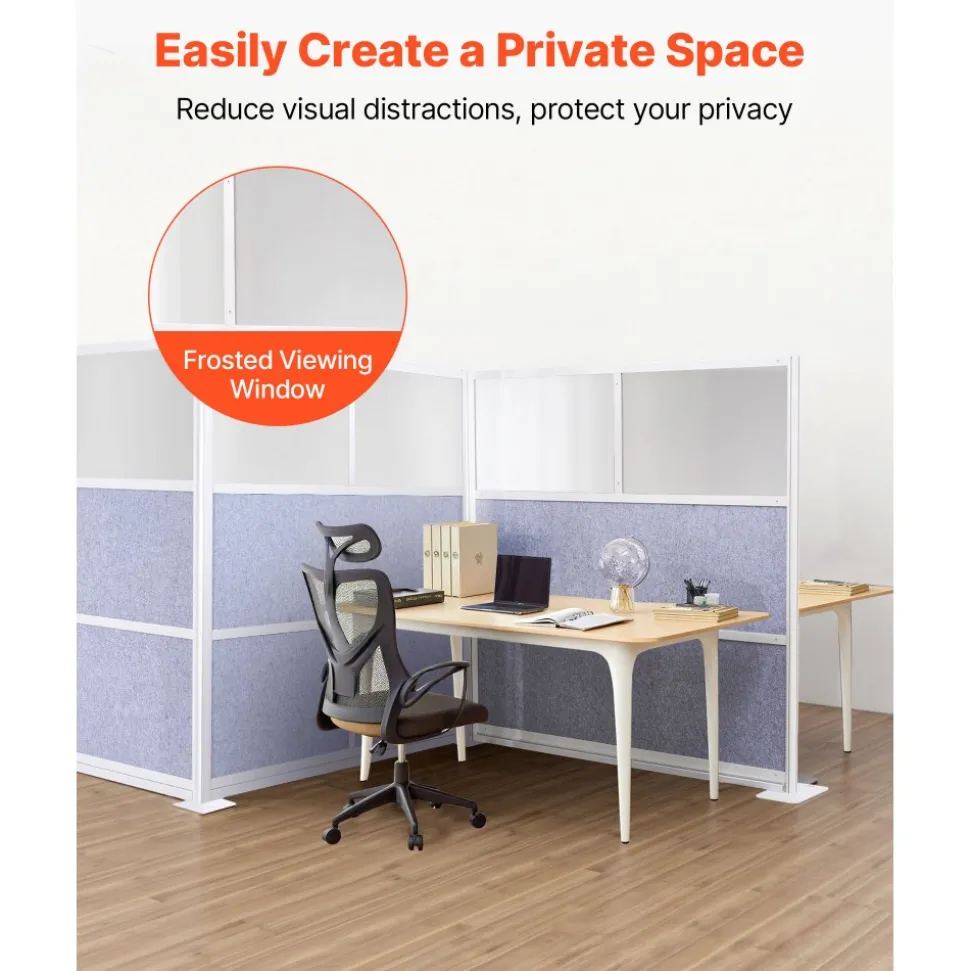 VEVOR Office Divider Privacy Partition, 1-Pack, 70" x 70" Modular Wall Room Divider, PET Workstation Cubicle Partition with Frosted Windows, Freestanding Privacy Panel Wall for Office Library