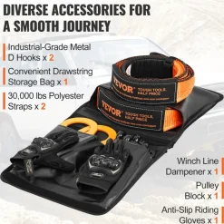 VEVOR Off-Road Recovery Kit, 3" x 30', Heavy Duty Winch Recovery Kit with 30000 lbs Tow Straps, 44092 lbs D-Ring Shackles, Shackle Receiver, Snatch Block Pulley, Gloves, Storage Bag for ATV Jeep Truck