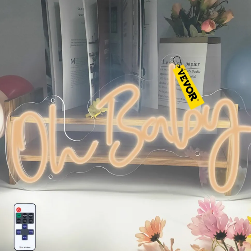 VEVOR Oh Baby Neon Sign for Wall Decor, with Remote Control and Dimmable Switch for Baby Shower decorations, Birthday Party, Wedding Decor, 23.5x12 inches (Warm White)