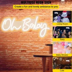VEVOR Oh Baby Neon Sign for Wall Decor, with Remote Control and Dimmable Switch for Baby Shower decorations, Birthday Party, Wedding Decor, 23.5x12 inches (Warm White)