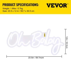 VEVOR Oh Baby Neon Sign for Wall Decor, with Remote Control and Dimmable Switch for Baby Shower decorations, Birthday Party, Wedding Decor, 23.5x12 inches (Warm White)