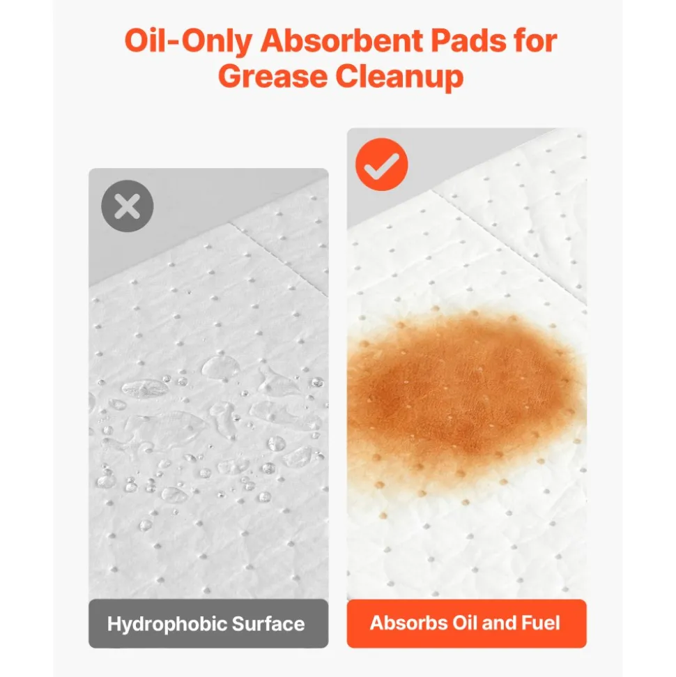 VEVOR Oil Absorbent Pads, 15" x 20" 200-Pack, Medium-Duty Spill Absorbing Pads for Gasoline, Engine Oil, Transmission Fluid, Durable PP Oil Only Control Mats for Garage Workshop Factory Cleanup