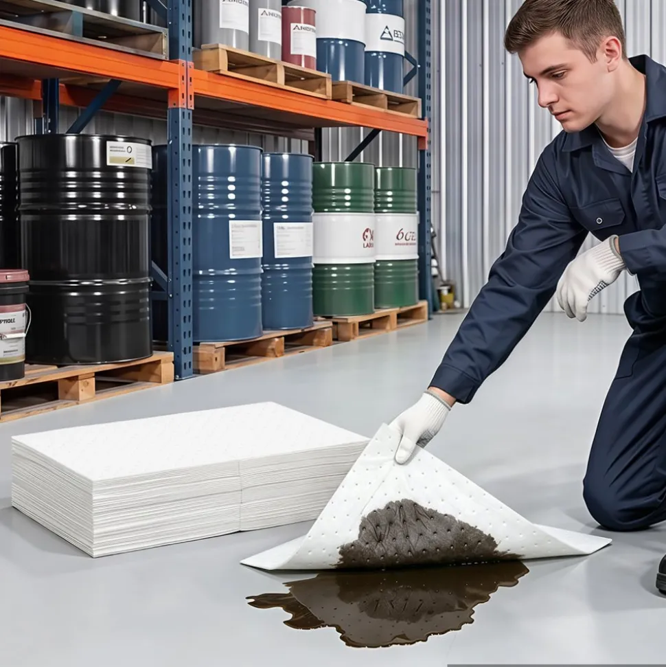 VEVOR Oil Absorbent Pads, 15" x 20" 200-Pack, Medium-Duty Spill Absorbing Pads for Gasoline, Engine Oil, Transmission Fluid, Durable PP Oil Only Control Mats for Garage Workshop Factory Cleanup