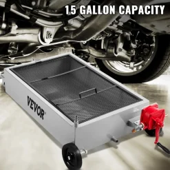 VEVOR Oil Drain Pan 15 Gallon Oil Drain Tank, 57L Low Profile Oil Drain Pan, Large Capacity Oil Change Pan, Foldable Hand, with Pump, Hose, Swivel Casters Wheels for Car, SUV, Trucks Oil Draining