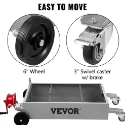 VEVOR Oil Drain Pan 15 Gallon Oil Drain Tank, 57L Low Profile Oil Drain Pan, Large Capacity Oil Change Pan, Foldable Hand, with Pump, Hose, Swivel Casters Wheels for Car, SUV, Trucks Oil Draining