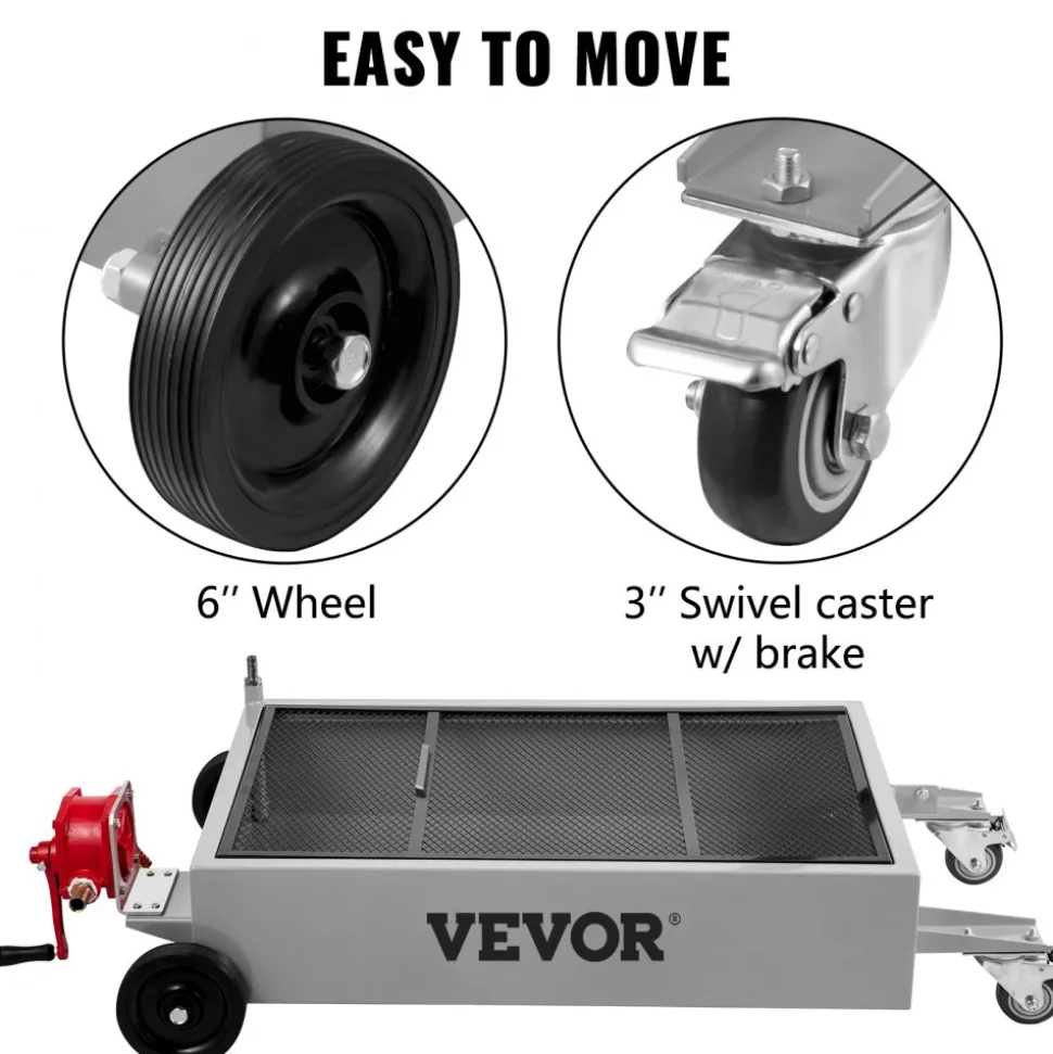 VEVOR Oil Drain Pan 15 Gallon Oil Drain Tank, 57L Low Profile Oil Drain Pan, Large Capacity Oil Change Pan, Foldable Hand, with Pump, Hose, Swivel Casters Wheels for Car, SUV, Trucks Oil Draining
