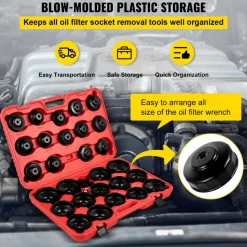 VEVOR Oil Filter Socket Set, 30 Pcs Oil Filter Wrench Set, Sturdy Steel Oil Filter Socket, 3/8" Oil Filter Socket, Low Profile Oil Filter Socket Set For Easy Access, Oil Filter Wrench Cap Set with Ca