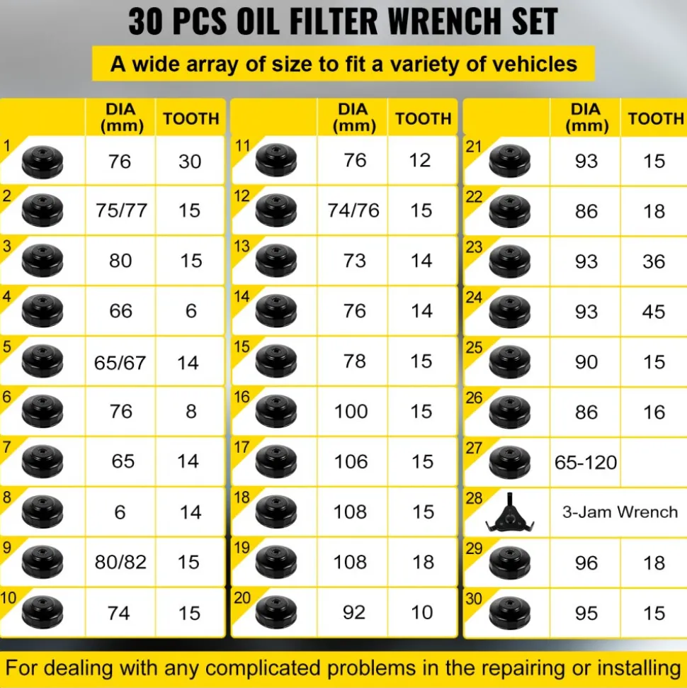 VEVOR Oil Filter Socket Set, 30 Pcs Oil Filter Wrench Set, Sturdy Steel Oil Filter Socket, 3/8" Oil Filter Socket, Low Profile Oil Filter Socket Set For Easy Access, Oil Filter Wrench Cap Set with Ca