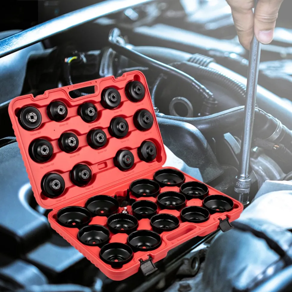 VEVOR Oil Filter Socket Set, 30 Pcs Oil Filter Wrench Set, Sturdy Steel Oil Filter Socket, 3/8" Oil Filter Socket, Low Profile Oil Filter Socket Set For Easy Access, Oil Filter Wrench Cap Set with Ca
