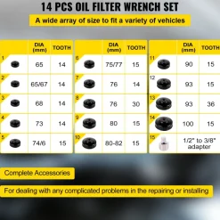 VEVOR Oil Filter Socket Set, 14 Pcs Oil Filter Wrench Set, Sturdy Steel Oil Filter Socket, 3/8" Oil Filter Socket, Low Profile Oil Filter Socket Set For Easy Access, Oil Filter Wrench Cap Set with Ca