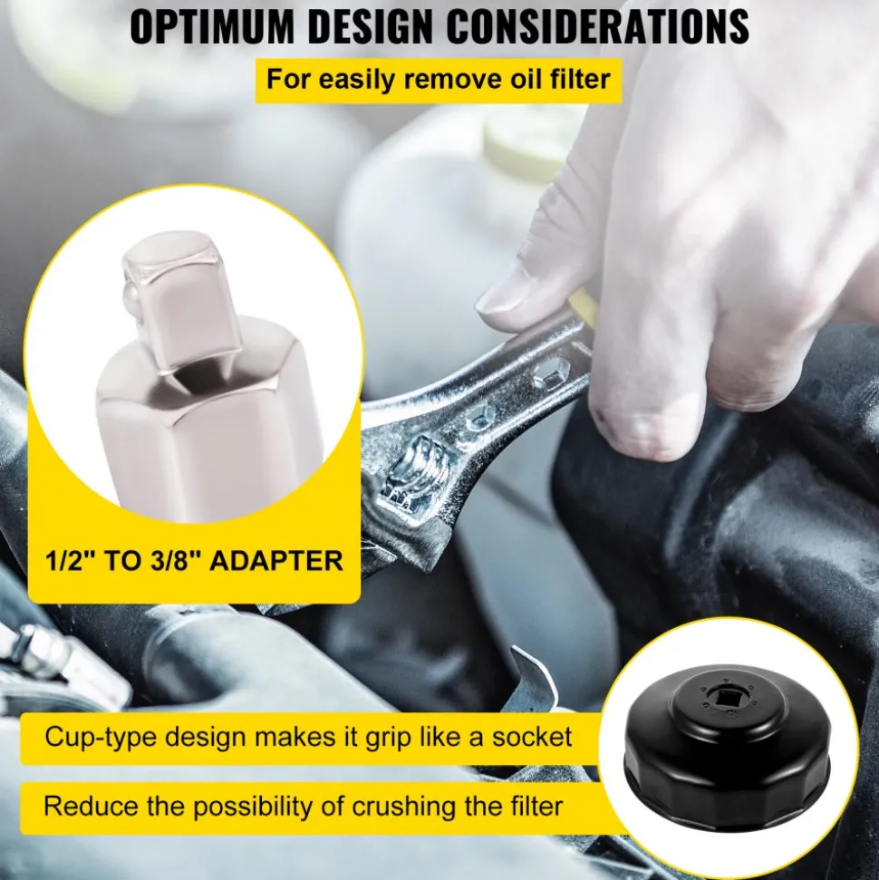 VEVOR Oil Filter Socket Set, 14 Pcs Oil Filter Wrench Set, Sturdy Steel Oil Filter Socket, 3/8" Oil Filter Socket, Low Profile Oil Filter Socket Set For Easy Access, Oil Filter Wrench Cap Set with Ca
