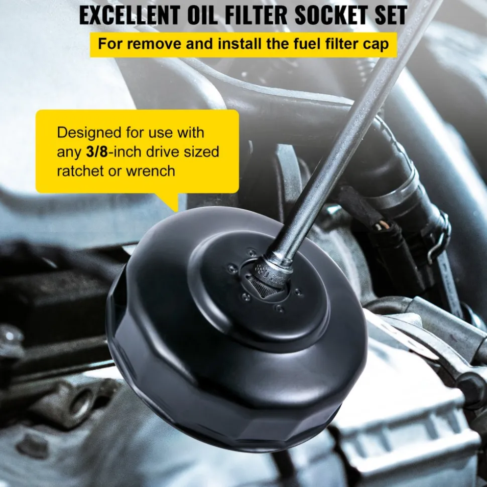 VEVOR Oil Filter Socket Set, 14 Pcs Oil Filter Wrench Set, Sturdy Steel Oil Filter Socket, 3/8" Oil Filter Socket, Low Profile Oil Filter Socket Set For Easy Access, Oil Filter Wrench Cap Set with Ca
