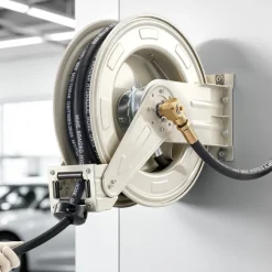 VEVOR Oil Hose Reel, 1/2 inch x 50 ft Retractable, Spring Driven Auto Swivel Rewind, Max 3625 PSI, Heavy-Duty Carbon Steel Construction with Steel Wire Braided Hose, for Engine / Gear / Hydraulic Oil