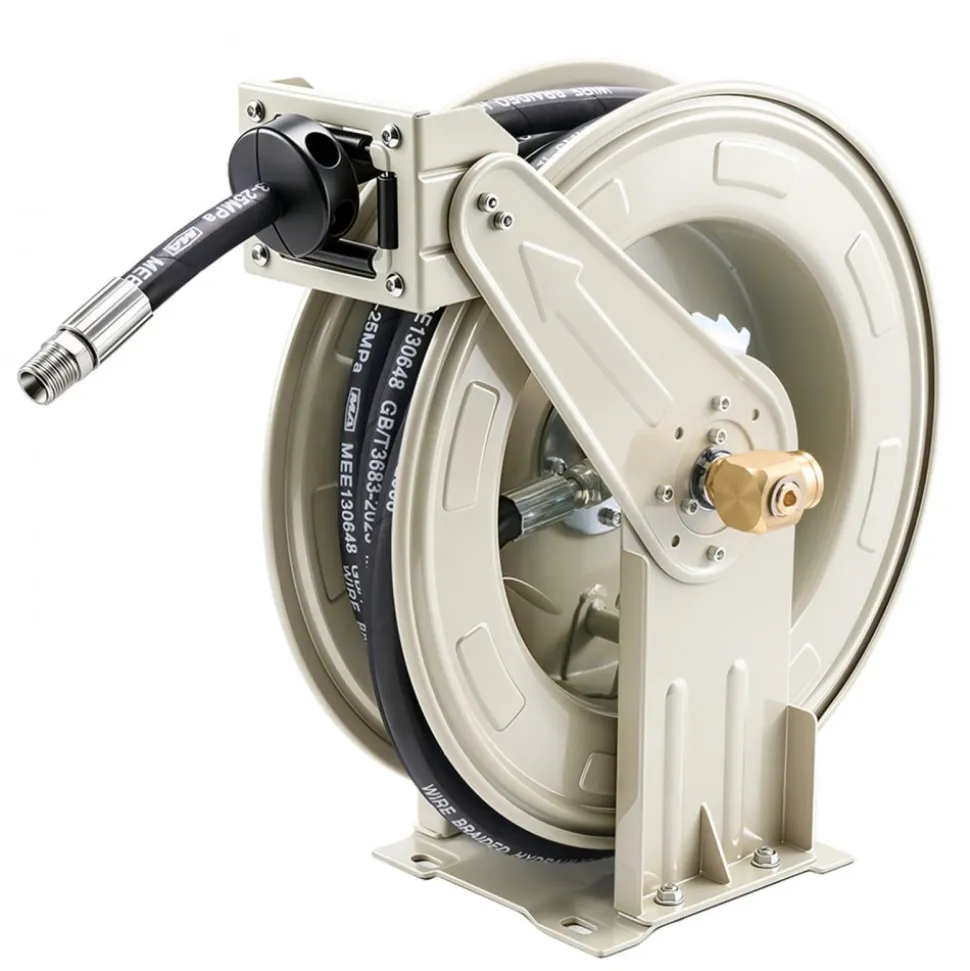 VEVOR Oil Hose Reel, 1/2 inch x 33 ft Retractable, Spring Driven Auto Swivel Rewind, Max 3625 PSI, Heavy-Duty Carbon Steel Construction with Steel Wire Braided Hose, for Engine / Gear / Hydraulic Oil