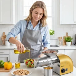 VEVOR Oil Press Machine, 11 LBS/H Capacity, 1250W Oil Extractor Machine, Automatic Electric Oil Maker for Home Commercial Use, 122℉–572℉ Hot & Cold Pressing for Peanuts Sesames Soybeans Almonds