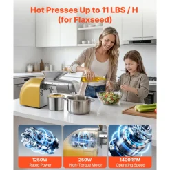 VEVOR Oil Press Machine, 11 LBS/H Capacity, 1250W Oil Extractor Machine, Automatic Electric Oil Maker for Home Commercial Use, 122℉–572℉ Hot & Cold Pressing for Peanuts Sesames Soybeans Almonds
