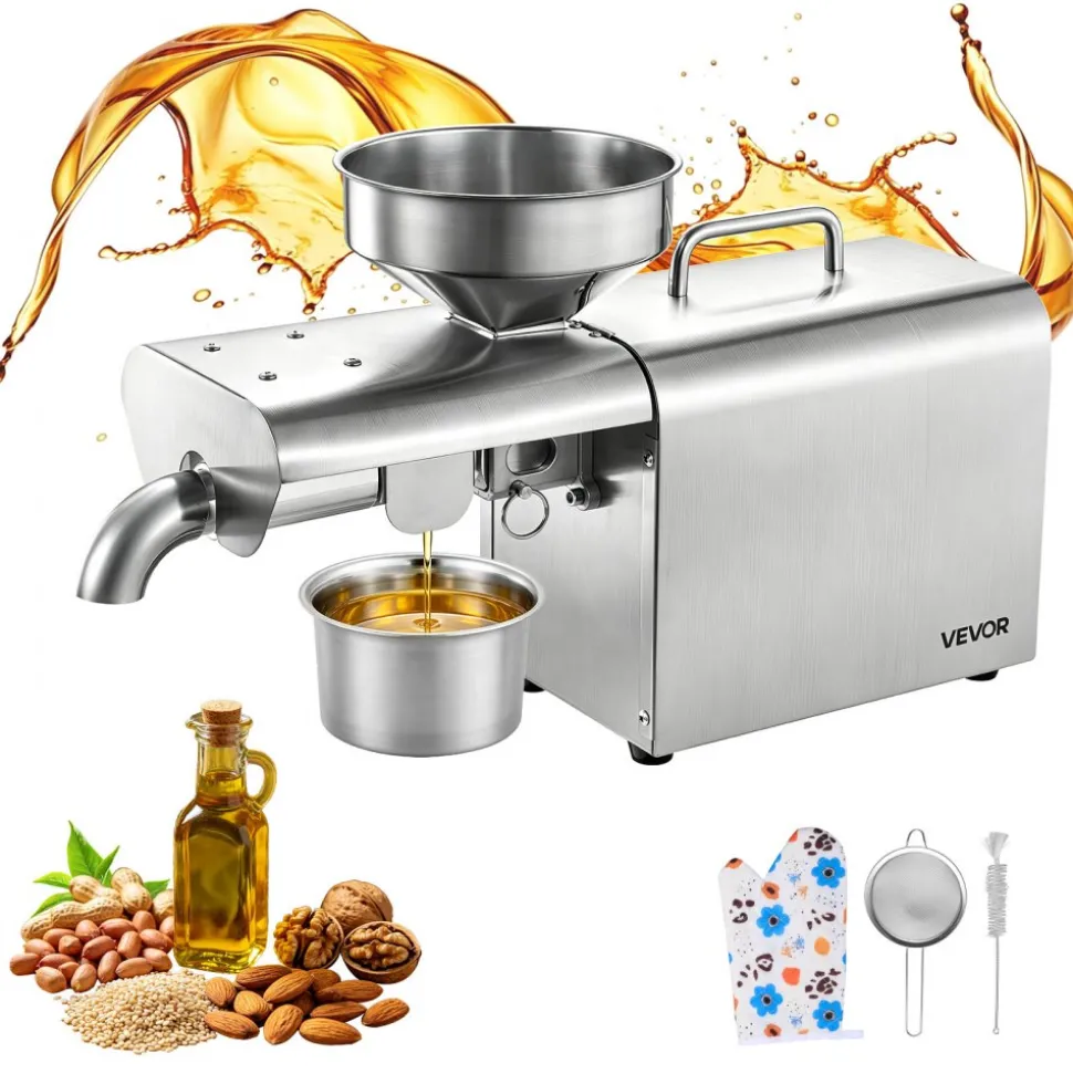VEVOR Oil Press Machine, 8.27 LBS/H Capacity, 750W Oil Extractor Machine, Automatic Electric Oil Maker for Home Commercial Use, 122℉–572℉ Hot Pressing for Peanuts Sesames Soybeans Almonds