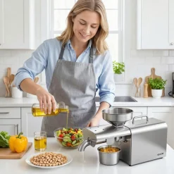 VEVOR Oil Press Machine, 8.27 LBS/H Capacity, 750W Oil Extractor Machine, Automatic Electric Oil Maker for Home Commercial Use, 122℉–572℉ Hot Pressing for Peanuts Sesames Soybeans Almonds