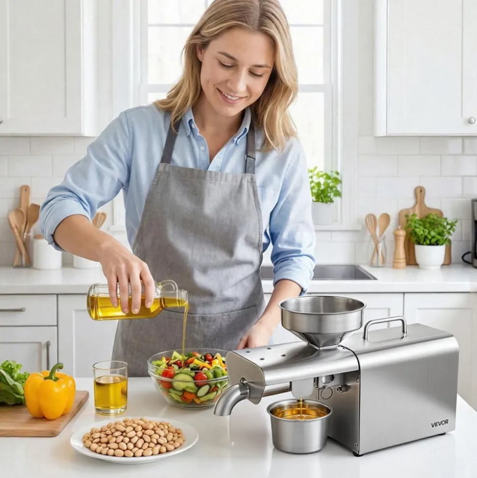 VEVOR Oil Press Machine, 8.27 LBS/H Capacity, 750W Oil Extractor Machine, Automatic Electric Oil Maker for Home Commercial Use, 122℉–572℉ Hot Pressing for Peanuts Sesames Soybeans Almonds