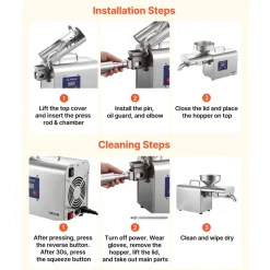 VEVOR Oil Press Machine, 8.27 LBS/H Capacity, 750W Oil Extractor Machine, Automatic Electric Oil Maker for Home Commercial Use, 122℉–572℉ Hot Pressing for Peanuts Sesames Soybeans Almonds