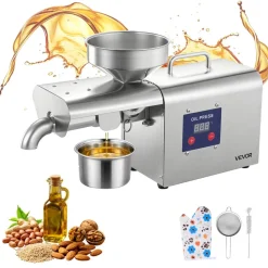 VEVOR Oil Press Machine, 8.27 LBS/H Capacity, 750W Oil Extractor Machine, Automatic Electric Oil Maker for Home Commercial Use, 122℉–572℉ Hot Pressing for Peanuts Sesames Soybeans Almonds