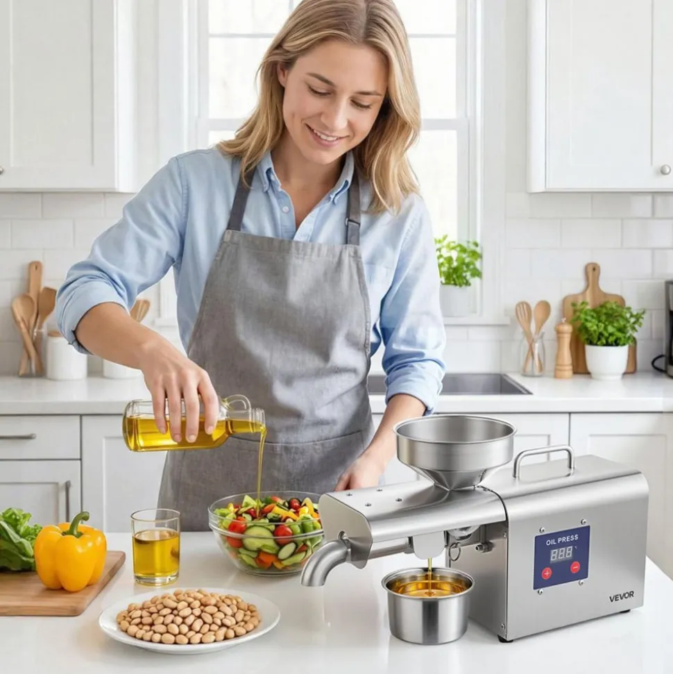 VEVOR Oil Press Machine, 8.27 LBS/H Capacity, 750W Oil Extractor Machine, Automatic Electric Oil Maker for Home Commercial Use, 122℉–572℉ Hot Pressing for Peanuts Sesames Soybeans Almonds