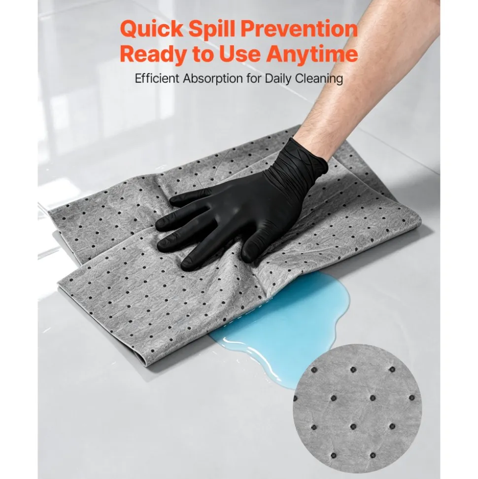 VEVOR Oil & Water Absorbent Pads, 16" x 18" 200-Pack, Medium-Duty Spill Absorbing Pads, Universal for Gasoline, Engine, Oil, Water, Coolant, Durable PP Spill Control Mats for Garage Workshop Factory