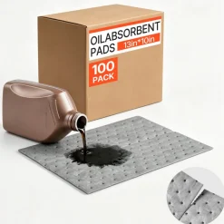 VEVOR Oil & Water Absorbent Pads, 13" x 10" 100-Pack, Heavy-Duty Spill Absorbing Pads, Universal for Gasoline/Engine Oil/Water/Coolant, Durable PP Spill Control Mats for Garage Workshop Factory