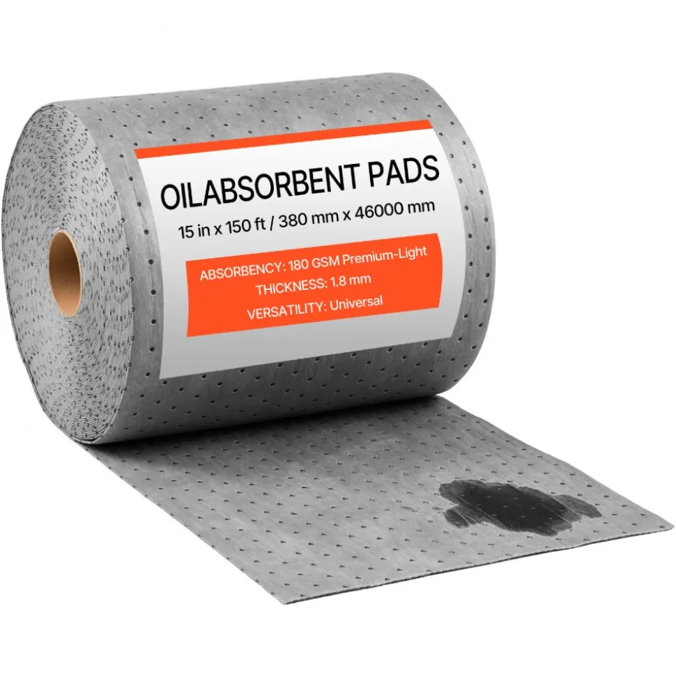VEVOR Oil & Water Absorbent Pads, 15 in x 150 ft 1-Roll, Medium-Duty Spill Absorbing Pads, Universal for Gasoline, Engine, Oil, Water, Coolant, Durable PP Spill Control Mats for Garage Workshop