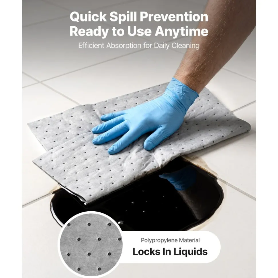 VEVOR Oil & Water Absorbent Pads, 15 in x 150 ft 1-Roll, Medium-Duty Spill Absorbing Pads, Universal for Gasoline, Engine, Oil, Water, Coolant, Durable PP Spill Control Mats for Garage Workshop