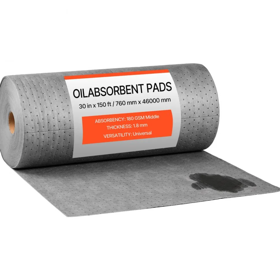 VEVOR Oil & Water Absorbent Pads, 30 in x 150 ft 1-Roll, Medium-Duty Spill Absorbing Pads, Universal for Gasoline, Engine, Oil, Water, Coolant, Durable PP Spill Control Mats for Garage Workshop