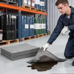 VEVOR Oil & Water Absorbent Pads, 16" x 18" 100-Pack, Heavy-Duty Spill Absorbing Pads, Universal for Gasoline/Engine Oil/Water/Coolant, Durable PP Spill Control Mats for Garage Workshop Factory