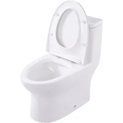 VEVOR One-Piece Toilet, Elongated Toilet Vortex Dual-Flush 1.0/1.28 GPF, Toilets for Bathroom with Comfortable Chair Seat, Standard Height, 12 inch Rough-In, White + Silver, Easy-Clean Skirted Design