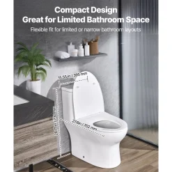 VEVOR One-Piece Toilet, Elongated Toilet Vortex Dual-Flush 1.0/1.28 GPF, Toilets for Bathroom with Comfortable Chair Seat, Standard Height, 12 inch Rough-In, White + Silver, Easy-Clean Skirted Design