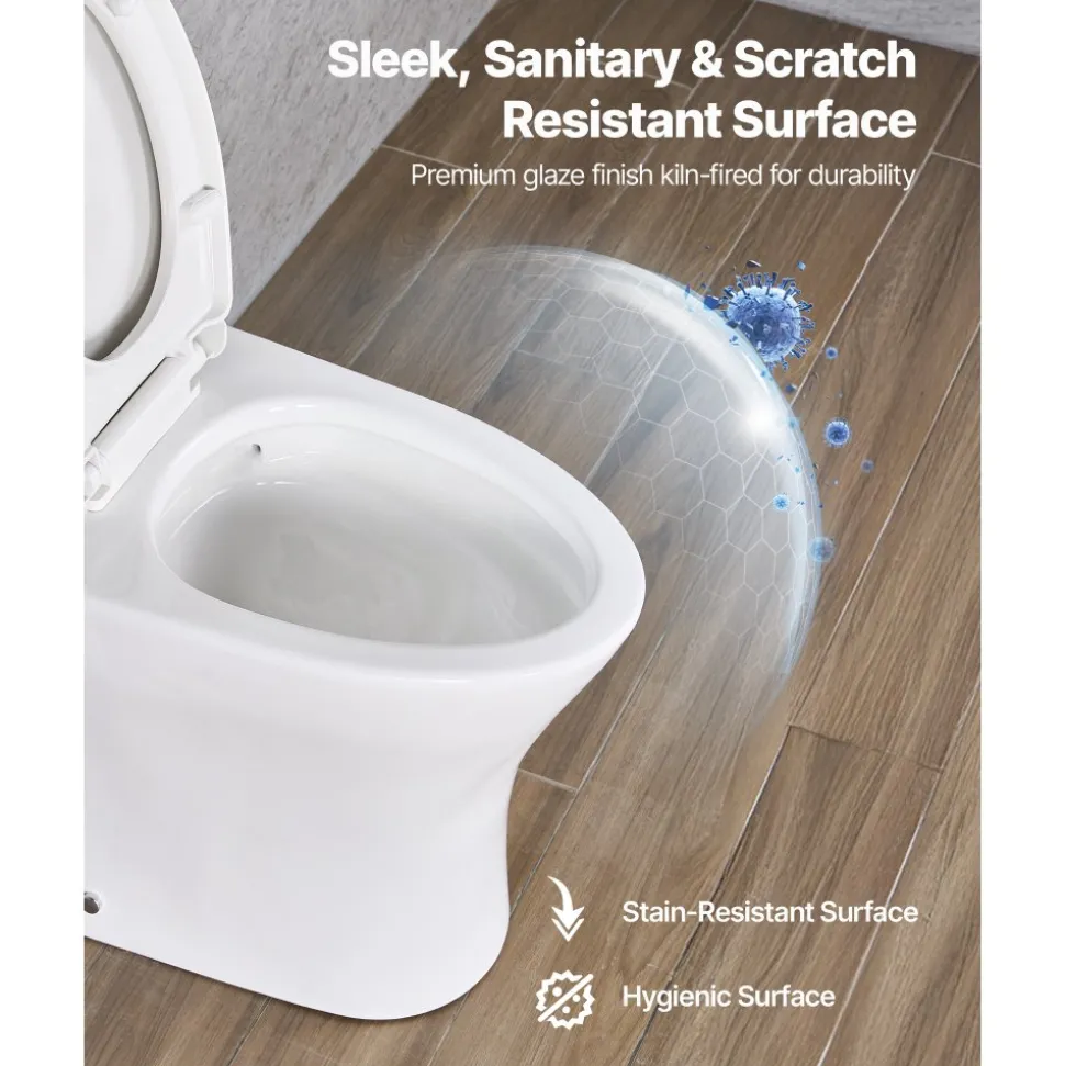 VEVOR One-Piece Toilet, Elongated Toilet Vortex Dual-Flush 1.0/1.28 GPF, Toilets for Bathroom with Comfortable Chair Seat, Standard Height, Easy-Clean Skirted Design, 12 inch Rough-In, White + Black