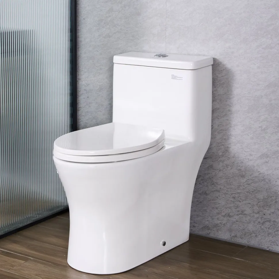 VEVOR One-Piece Toilet, Elongated Toilet Vortex Dual-Flush 1.0/1.28 GPF, Toilets for Bathroom with Comfortable Chair Seat, Standard Height, Easy-Clean Skirted Design, 12 inch Rough-In, White + Black