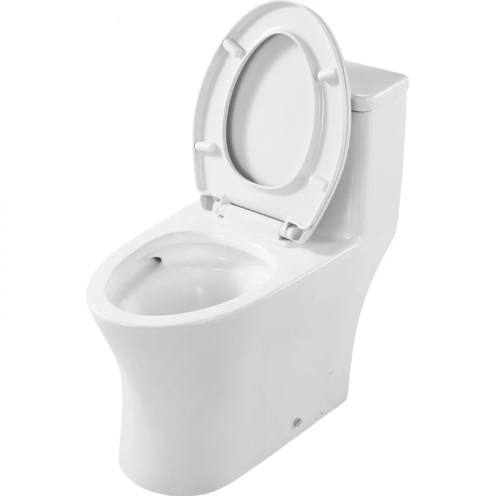 VEVOR One-Piece Toilet, Elongated Toilet Vortex Dual-Flush 1.0/1.28 GPF, Toilets for Bathroom with Comfortable Chair Seat, Standard Height, Easy-Clean Skirted Design, 12 inch Rough-In, White + Black